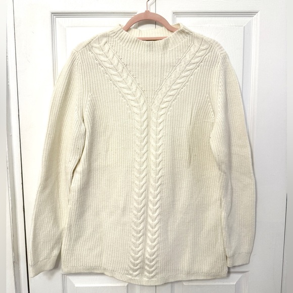 Talbots Sweaters - Talbots Cream Cable Knit Mocknexk Sweater L